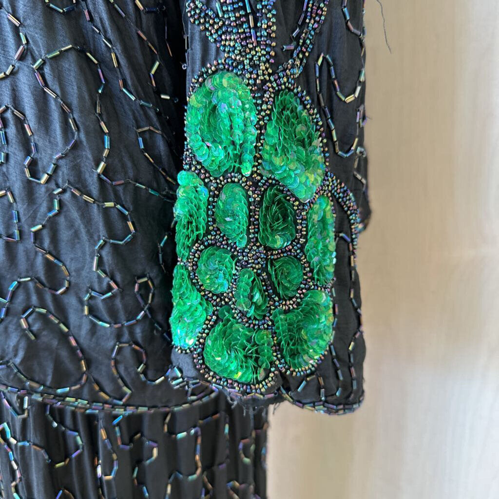 Vintage Black/ Green Beaded Long Formal XXL