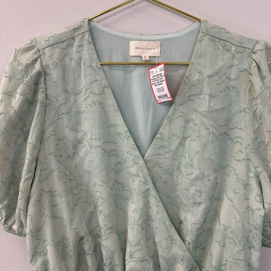 Melloday Mint Floral Print Short Puff Sleeve Top Medium