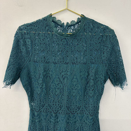 Lulus Green Lace Short Sleeve Fitted Dress Medium