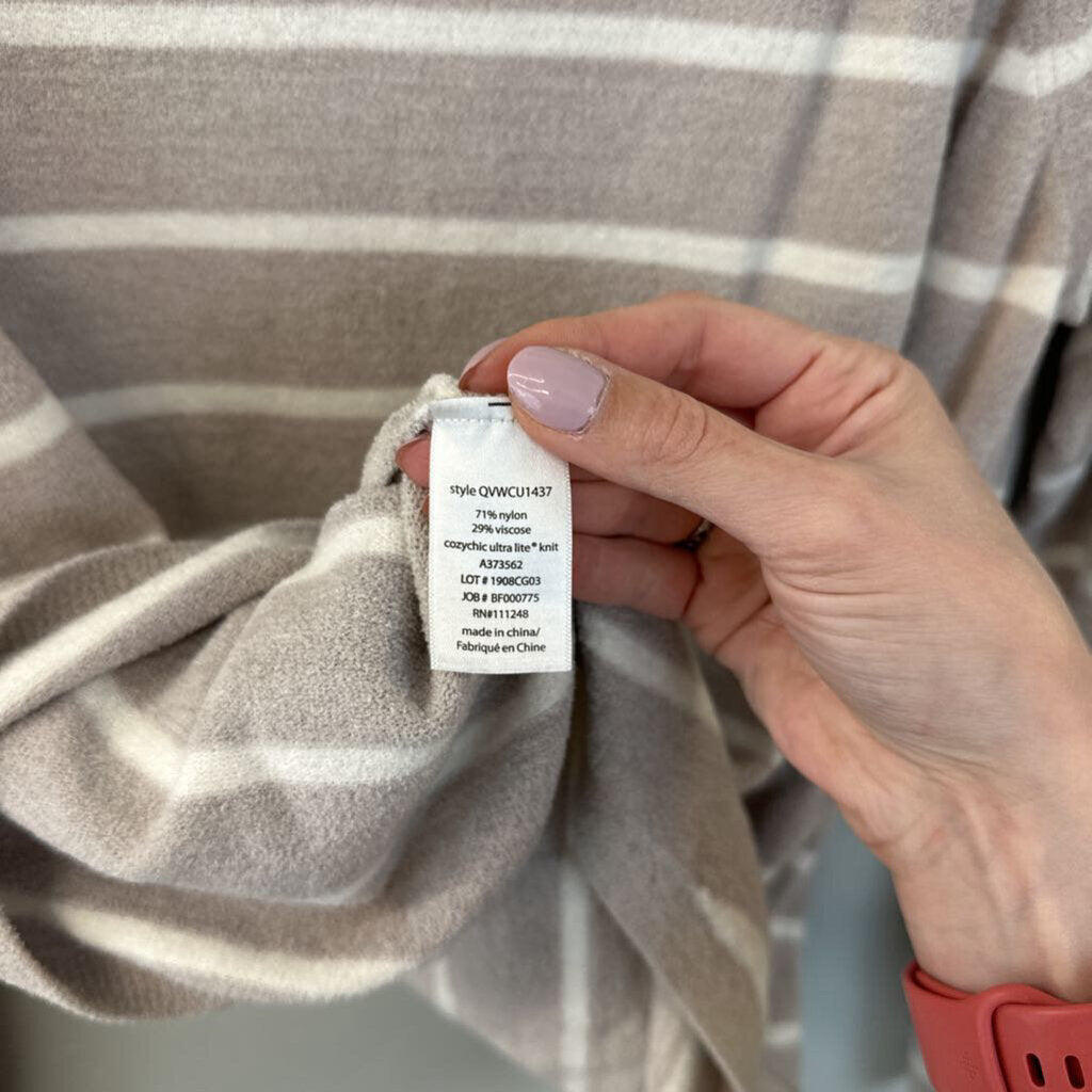Barefoot Dreams Beige/ Cream Striped Crewneck Pullover Large