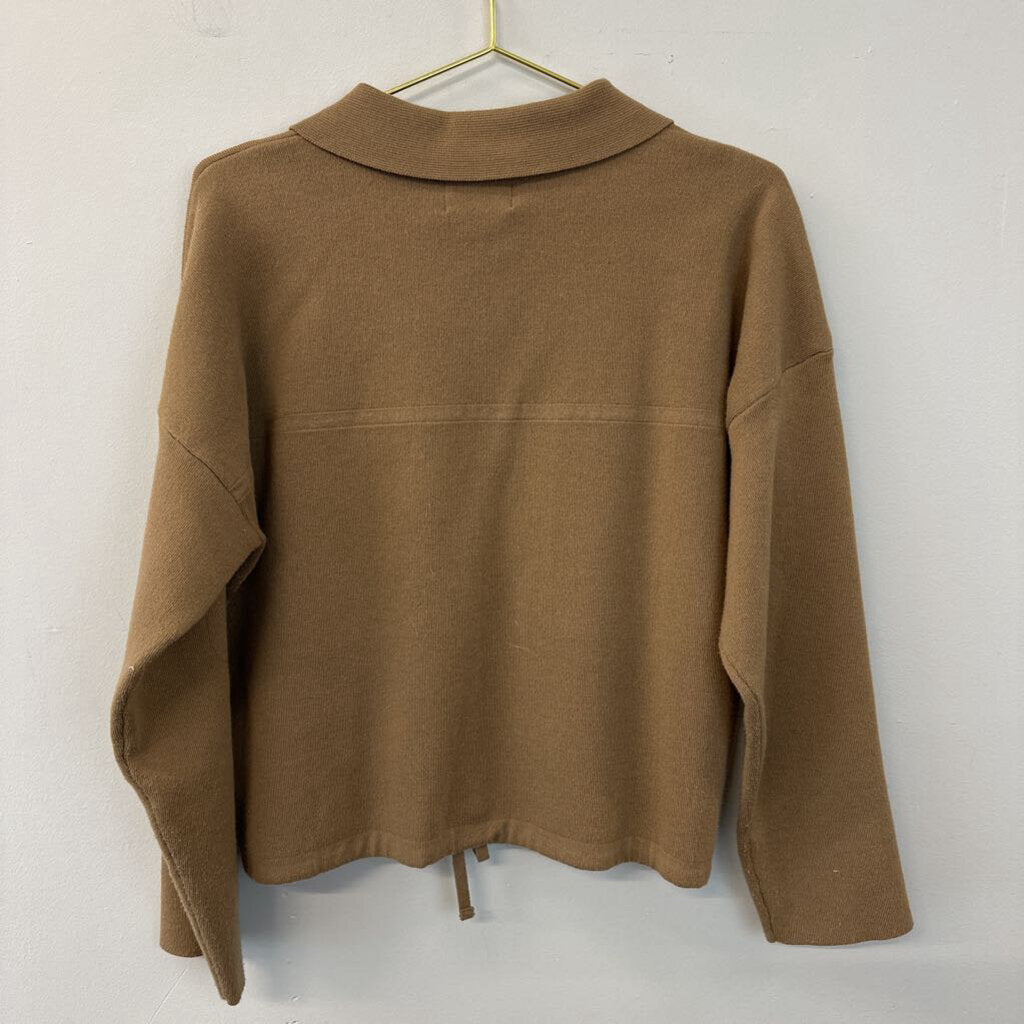 All Row Brown Zip Up Collared Long Sleeve Top Large