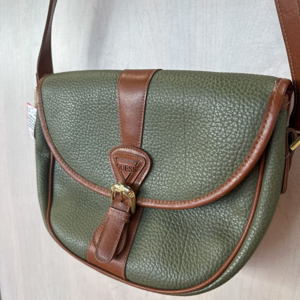 Guess Brown/ Green Pebbled Leather Crossbody Purse