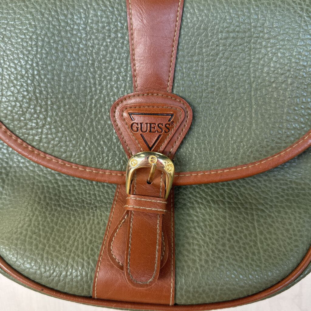 Guess Brown/ Green Pebbled Leather Crossbody Purse