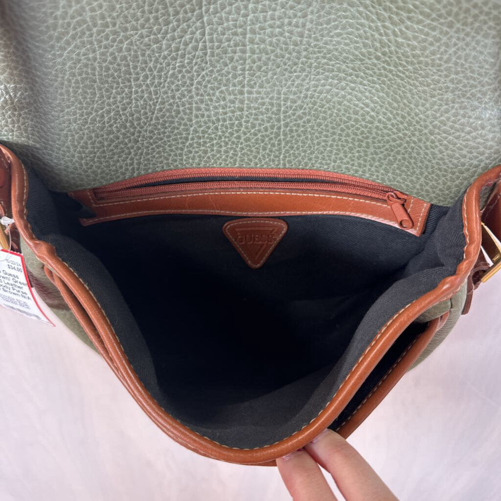 Guess Brown/ Green Pebbled Leather Crossbody Purse