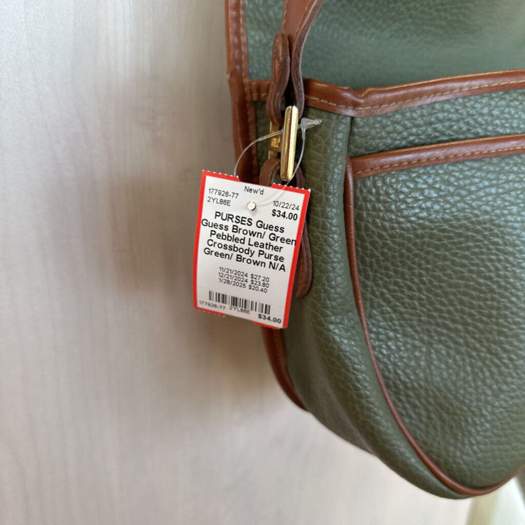 Guess Brown/ Green Pebbled Leather Crossbody Purse