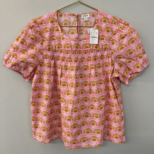 J Crew Pink/ Yellow Print Puff Short Sleeve Top Large