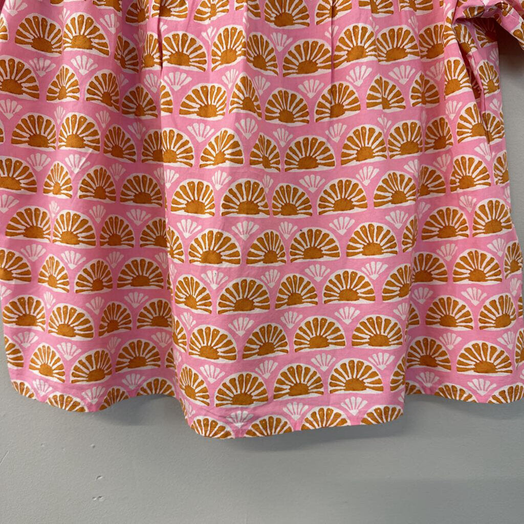 J Crew Pink/ Yellow Print Puff Short Sleeve Top Large