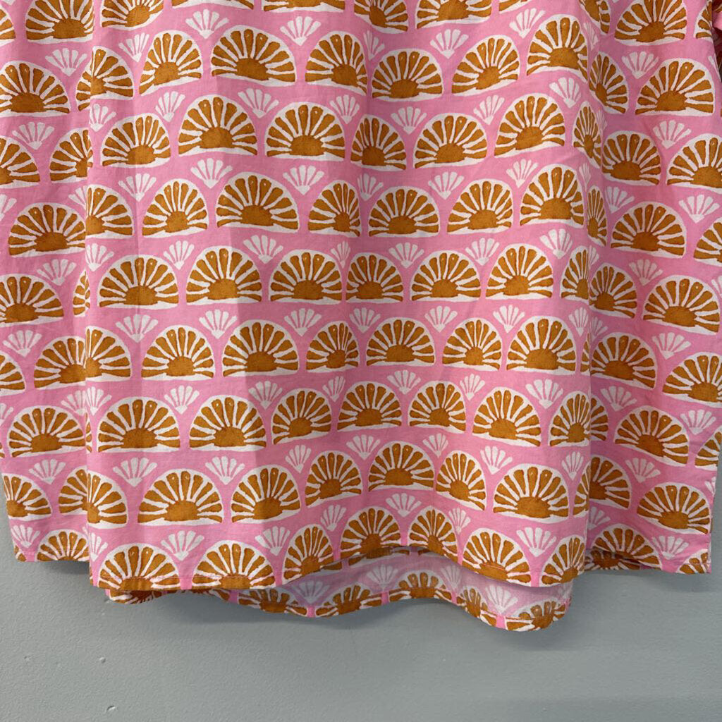 J Crew Pink/ Yellow Print Puff Short Sleeve Top Large