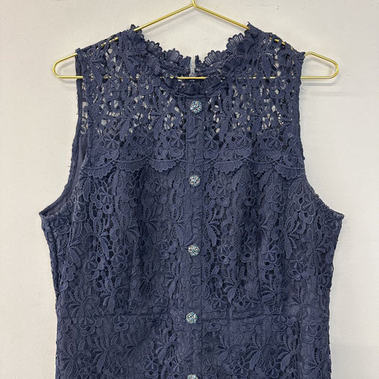 J Crew Navy Lace Sleeveless Stone Button Dress 16