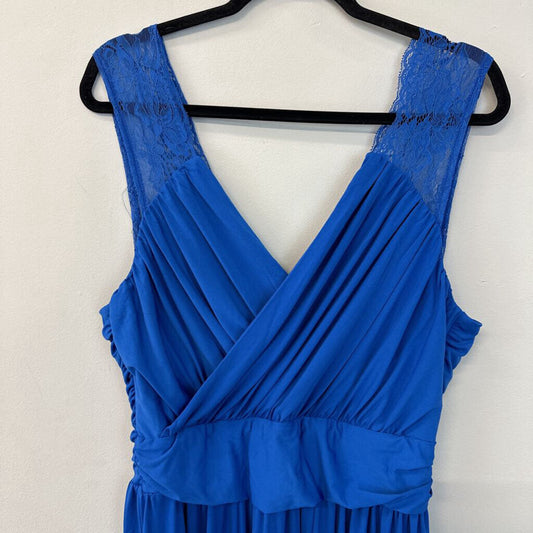 Blue V Neck Lace Strap Maxi Dress Large