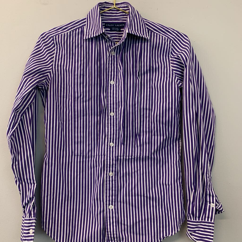 Ralph Lauren Blue/ White Striped Long Sleeve Button Down Top 4