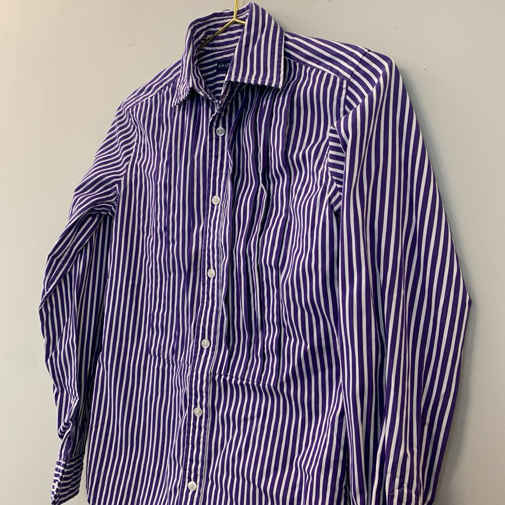 Ralph Lauren Blue/ White Striped Long Sleeve Button Down Top 4