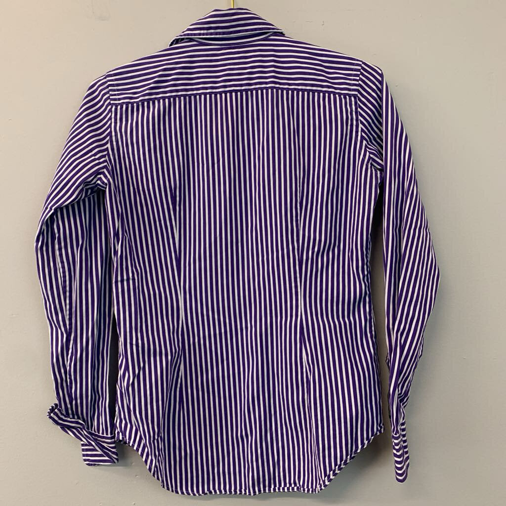 Ralph Lauren Blue/ White Striped Long Sleeve Button Down Top 4