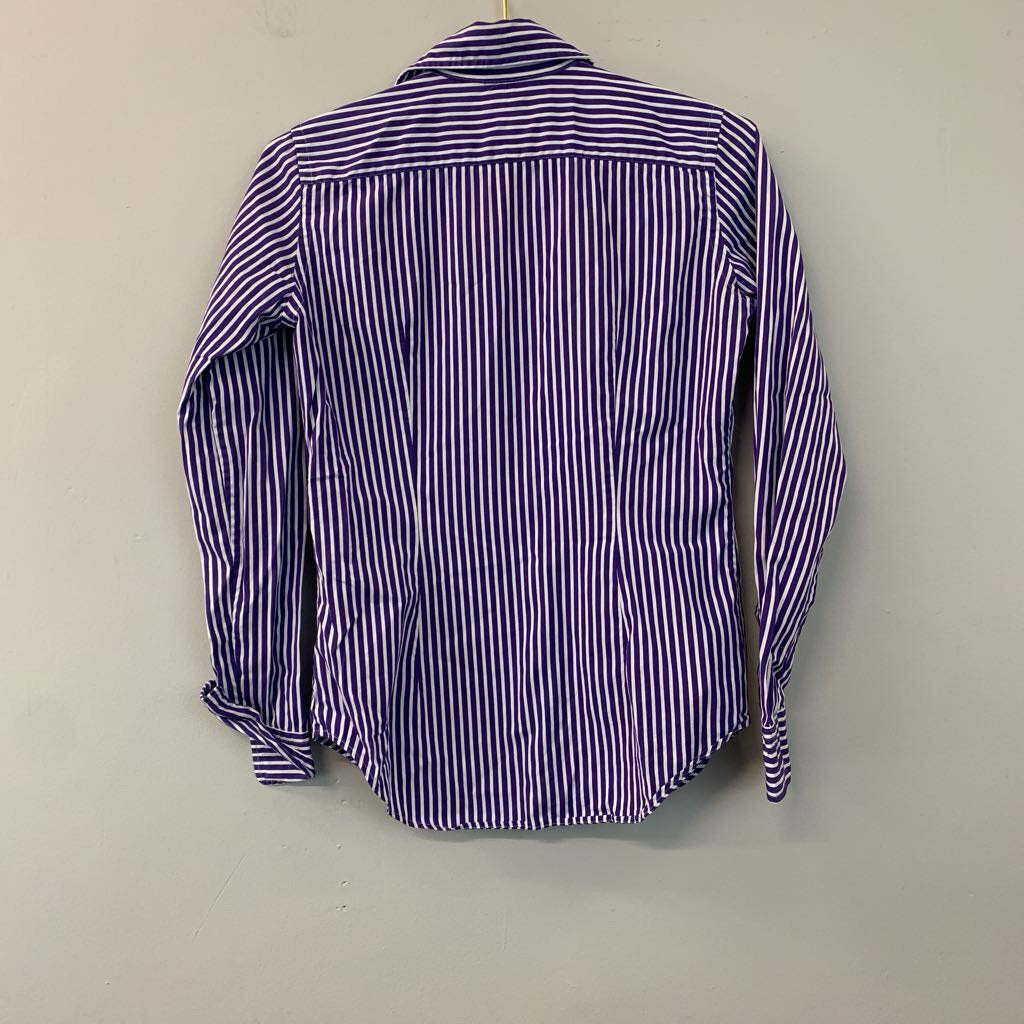 Ralph Lauren Blue/ White Striped Long Sleeve Button Down Top 4