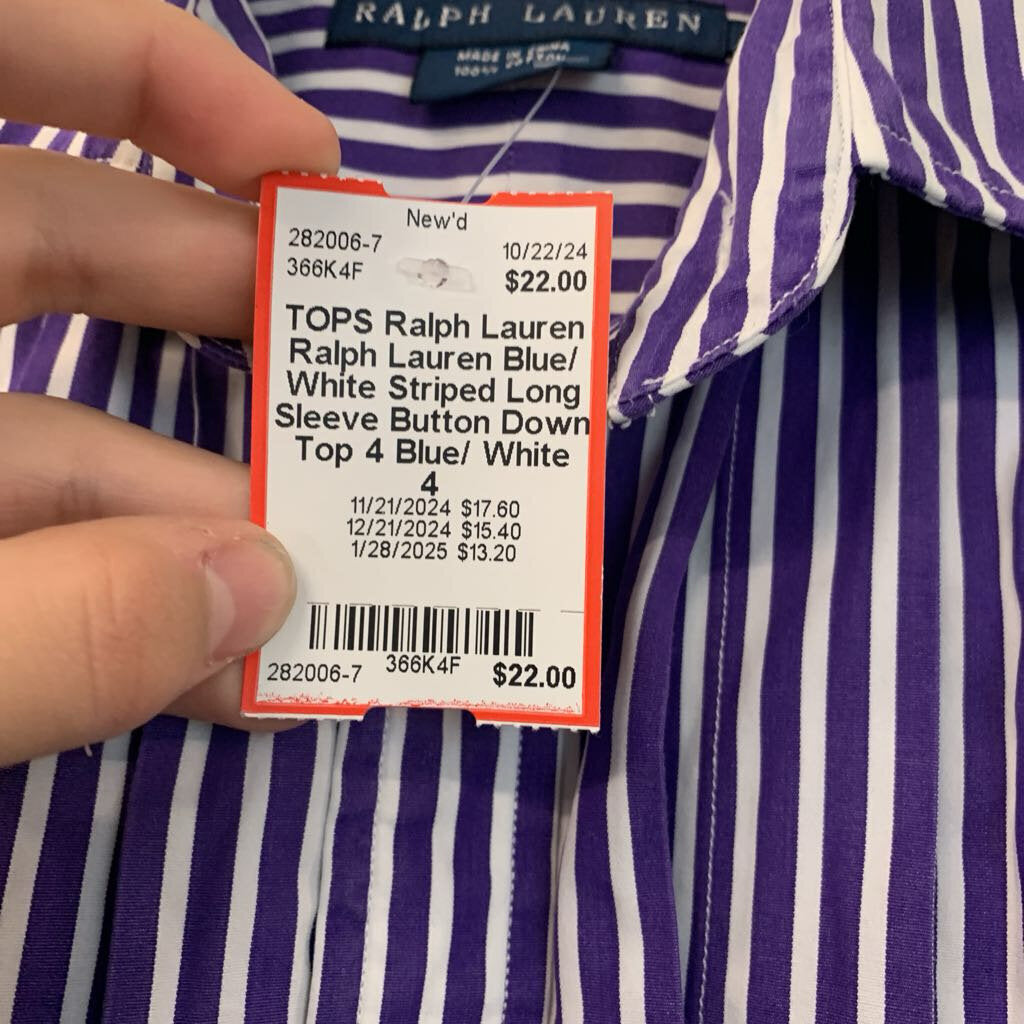 Ralph Lauren Blue/ White Striped Long Sleeve Button Down Top 4