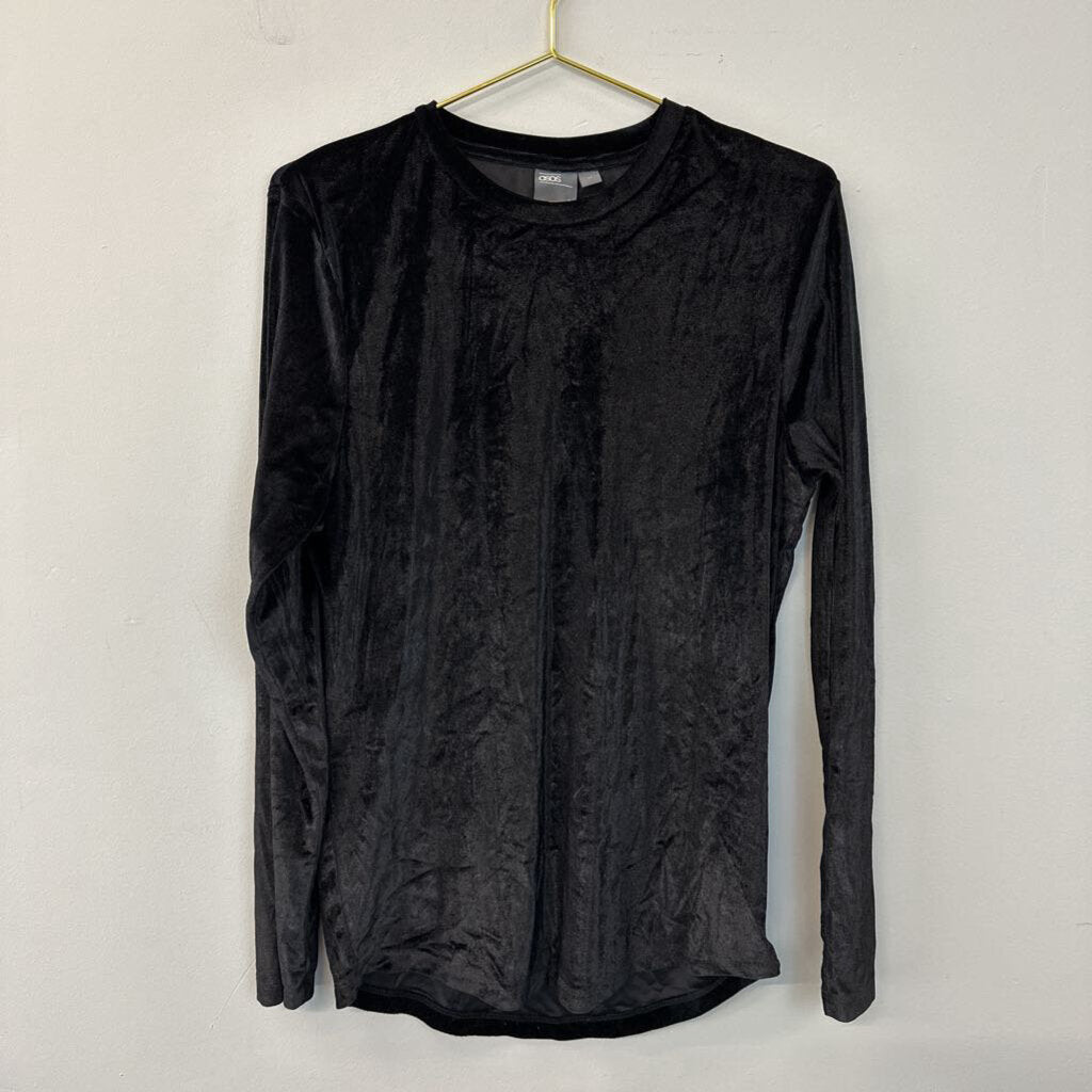 Asos Black Velvet Long Sleeve Top Medium