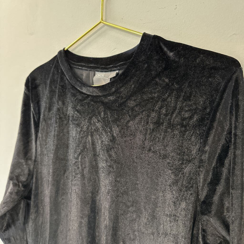 Asos Black Velvet Long Sleeve Top Medium