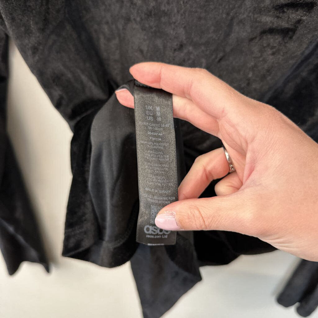 Asos Black Velvet Long Sleeve Top Medium