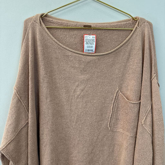 Free People Beige Long Sleeve Frayed Edge Sweater Medium