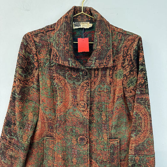 Habitat Red/ Green Tapestry Long Jacket Small