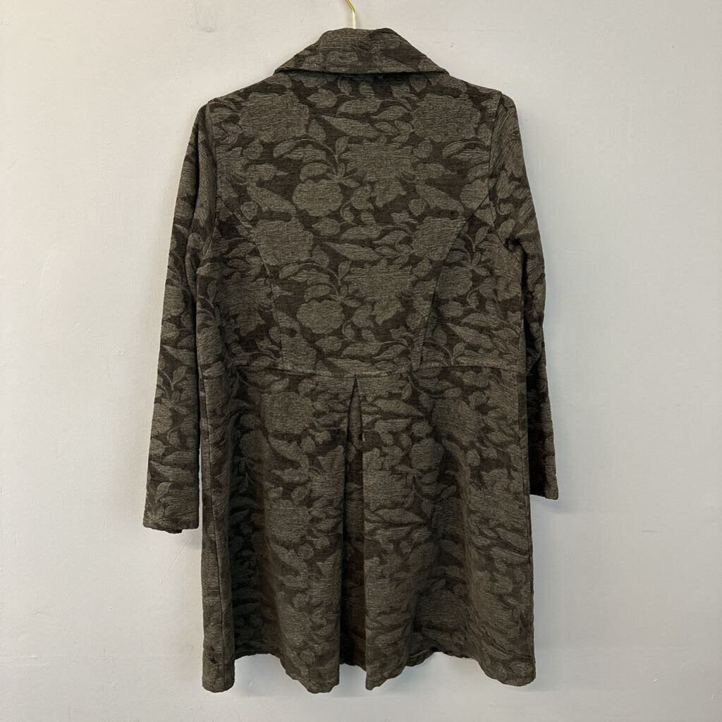 CMC Green Flower Print Button Down Long Jacket Small