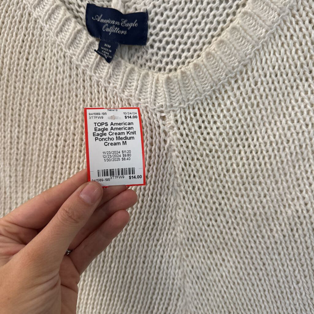 American Eagle Cream Knit Poncho Medium