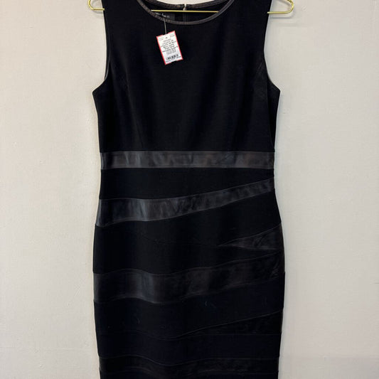 Lafayette 148 Black/ Black Leather Stripe Detail Sleeveless Dress 10