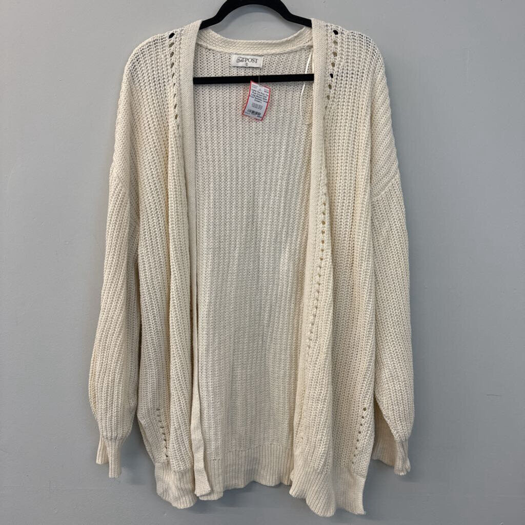 The Post Cream Knit Long Sleeve Open Front Sweater Large