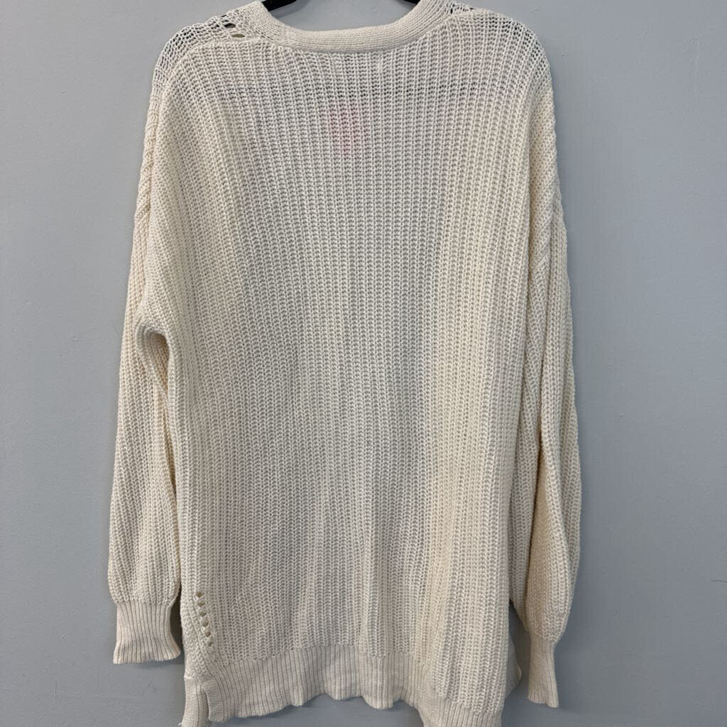 The Post Cream Knit Long Sleeve Open Front Sweater Large