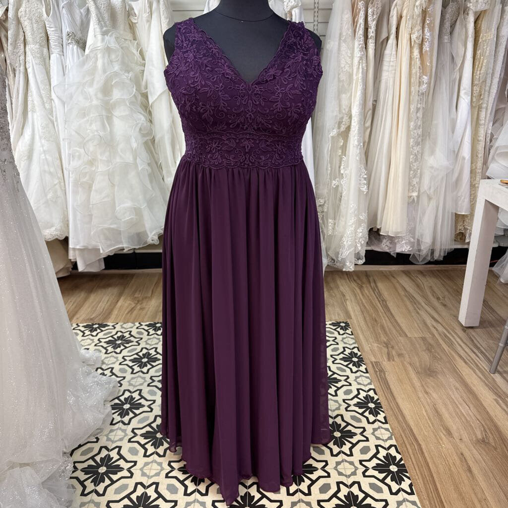 Mori Lee Dark Purple Lace V Neck Top Long Formal Dress 22