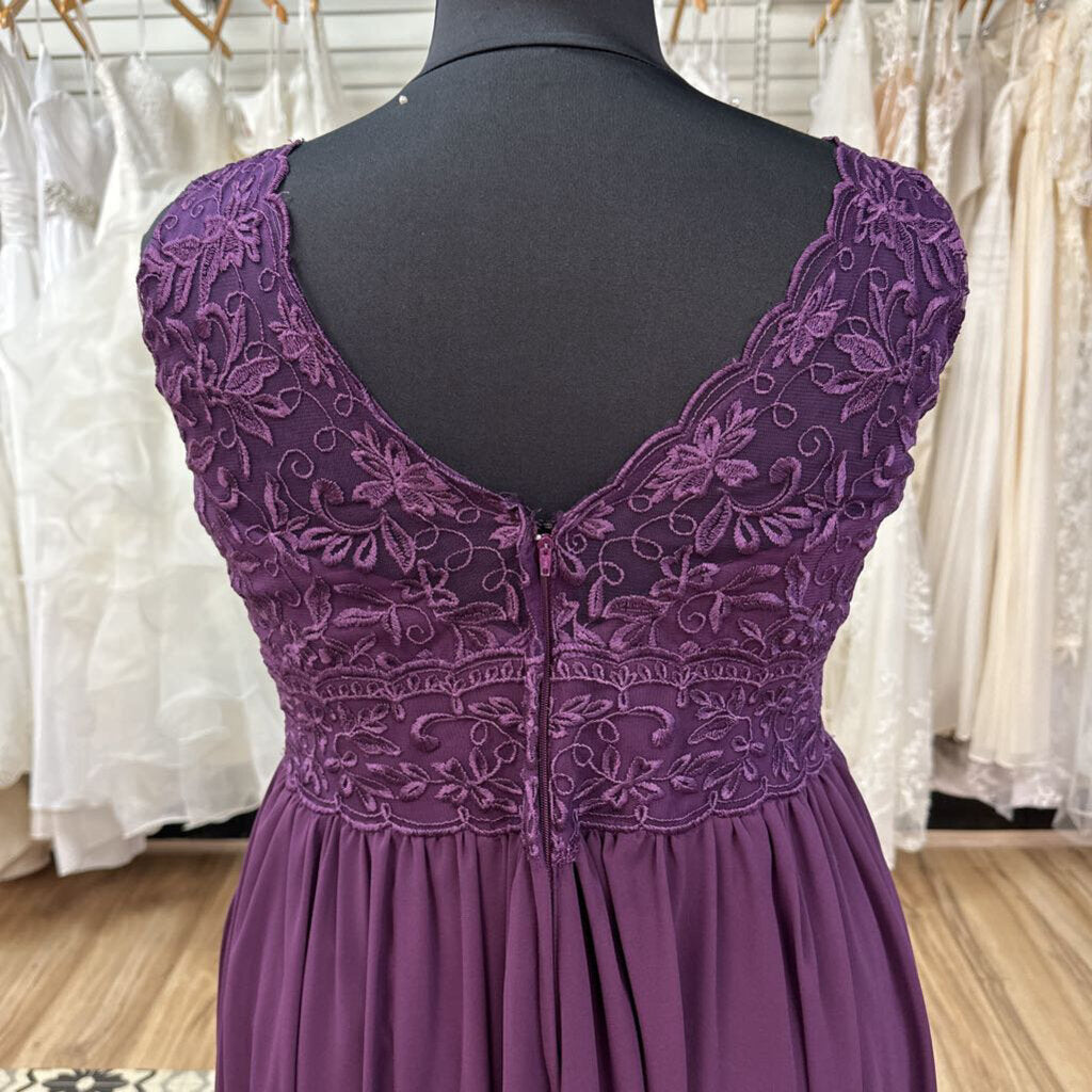 Mori Lee Dark Purple Lace V Neck Top Long Formal Dress 22