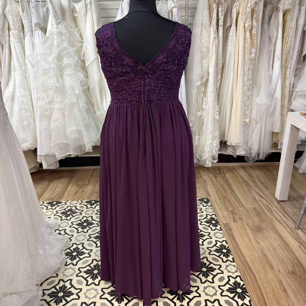 Mori Lee Dark Purple Lace V Neck Top Long Formal Dress 22