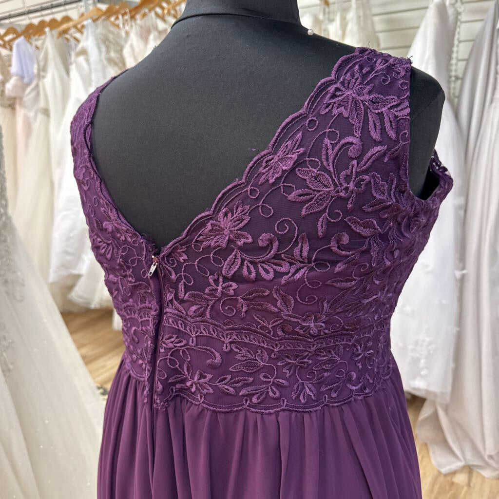 Mori Lee Dark Purple Lace V Neck Top Long Formal Dress 22