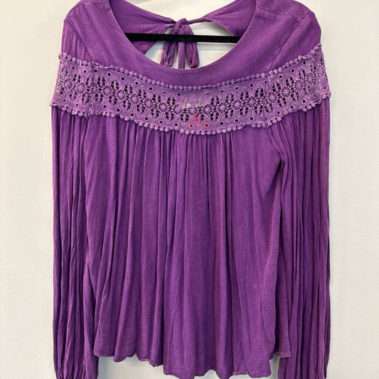 Altar'd State Purple Long Sleeve Lace Detail Top Small