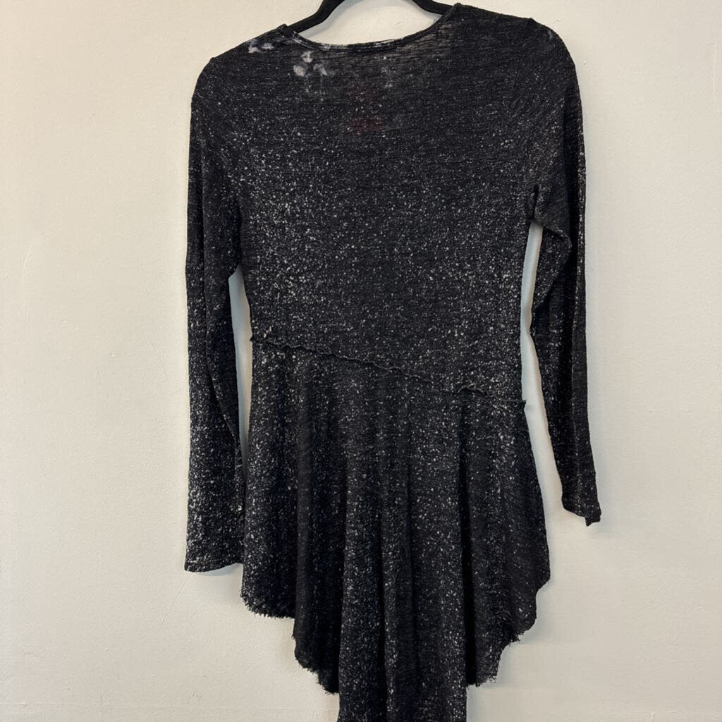 T Party Black/ White Long Sleeve Frayed Hem Top Small