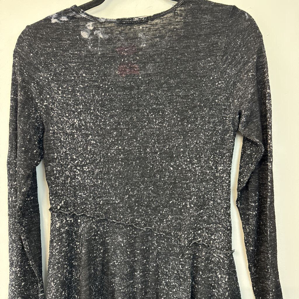 T Party Black/ White Long Sleeve Frayed Hem Top Small