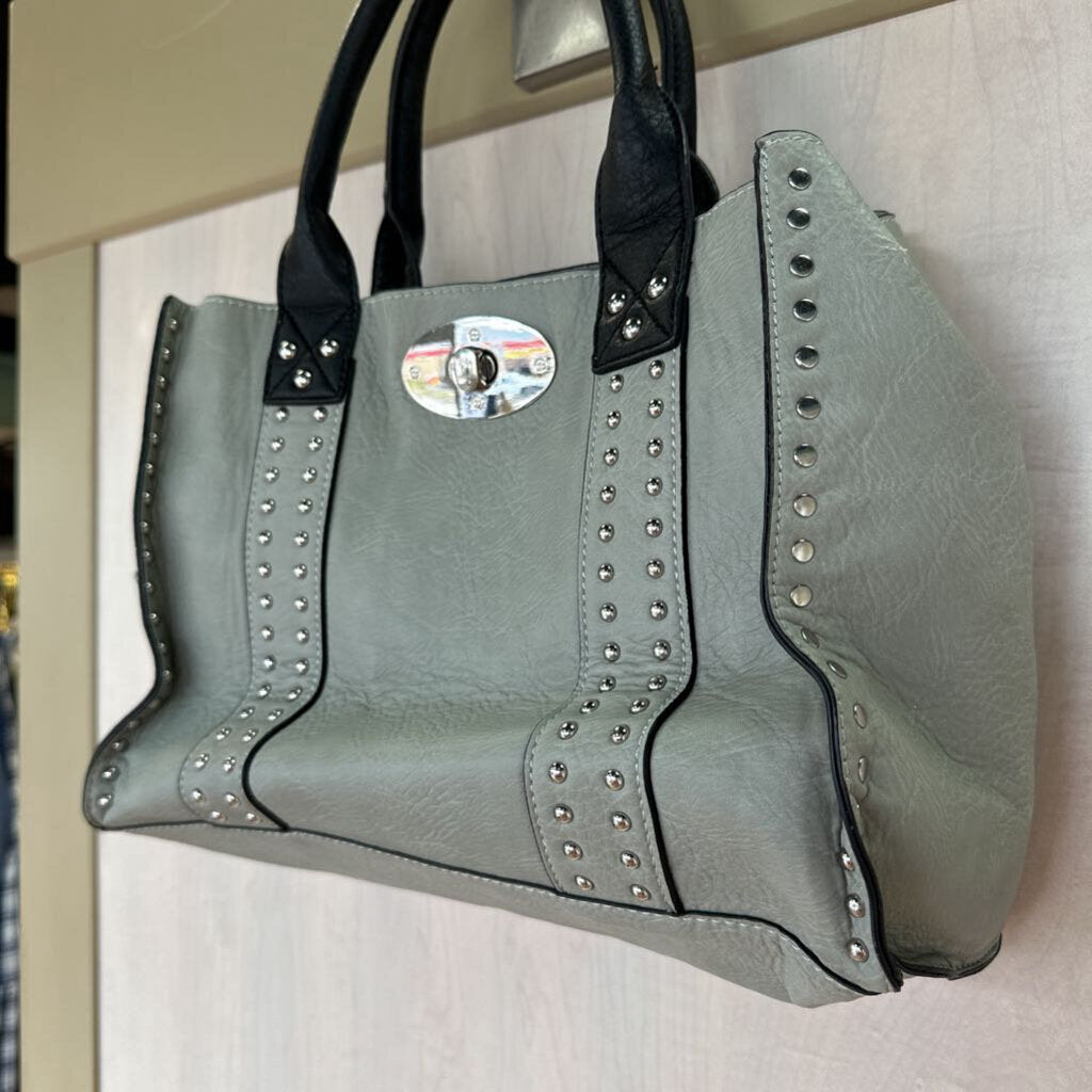 Black Rivet Grey/ Black Leather Stud Detail Purse