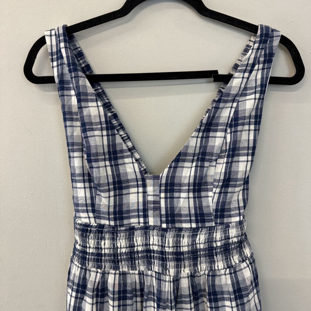 Lulus Navy/ White Plaid Midi Dress Medium