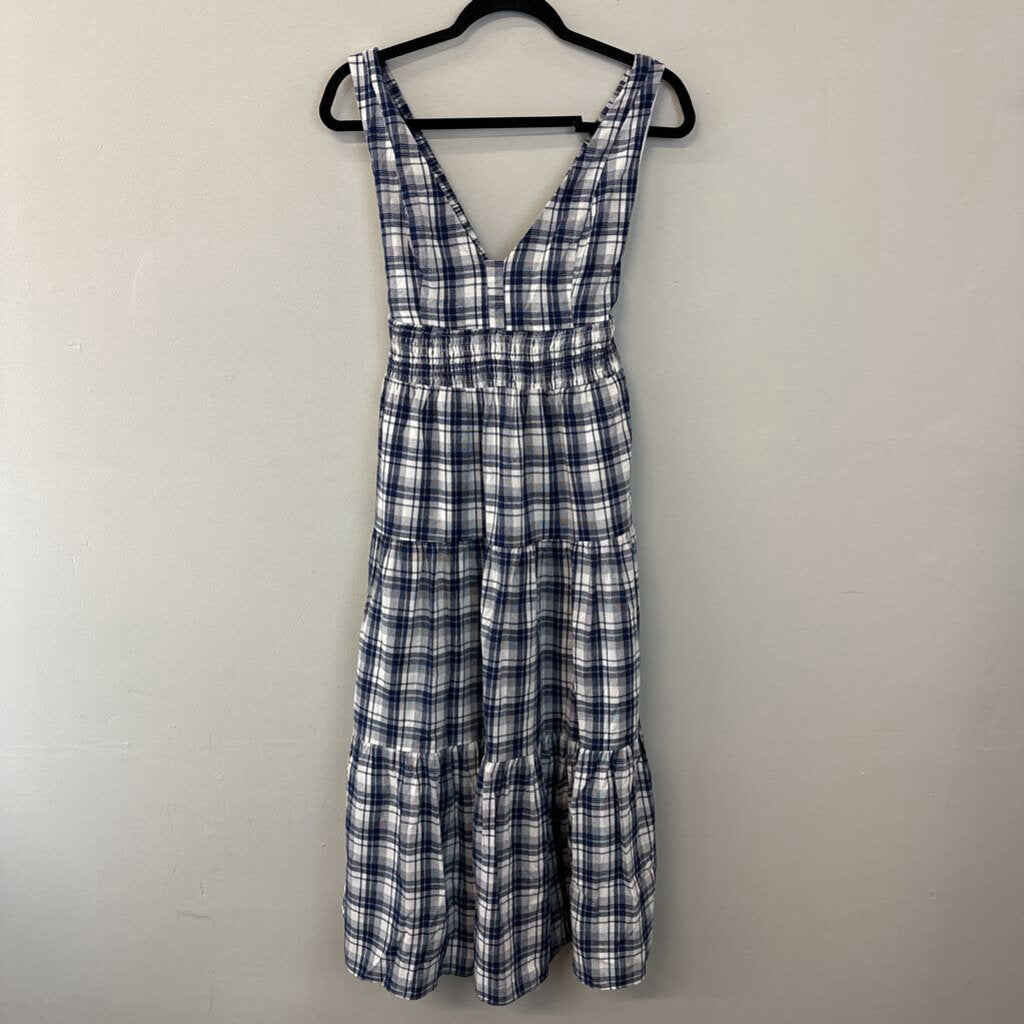 Lulus Navy/ White Plaid Midi Dress Medium