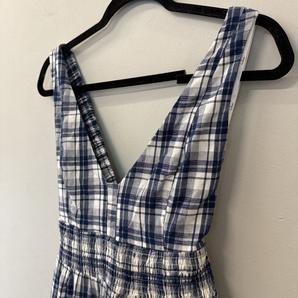 Lulus Navy/ White Plaid Midi Dress Medium