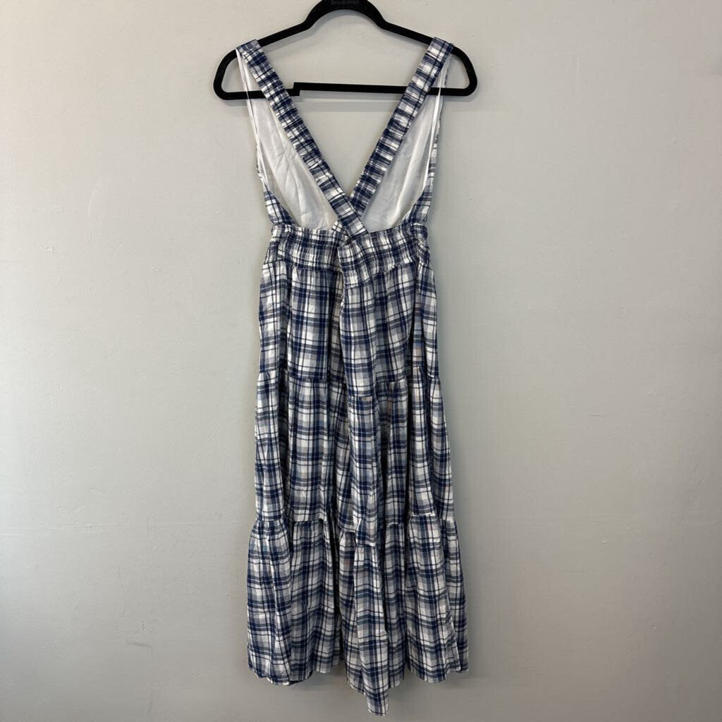 Lulus Navy/ White Plaid Midi Dress Medium