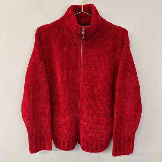 Rafaella Red Soft Knit Zip Up Sweater Medium