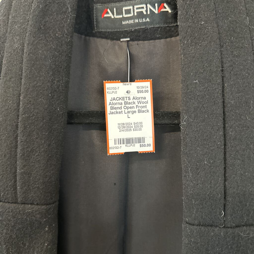 Alorna Black Wool Blend Open Front Jacket Large