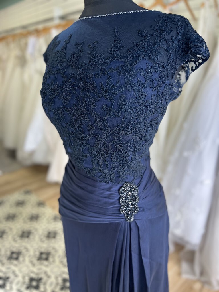 Jade by Jasmine Navy Lace Top Long Formal Dress 14