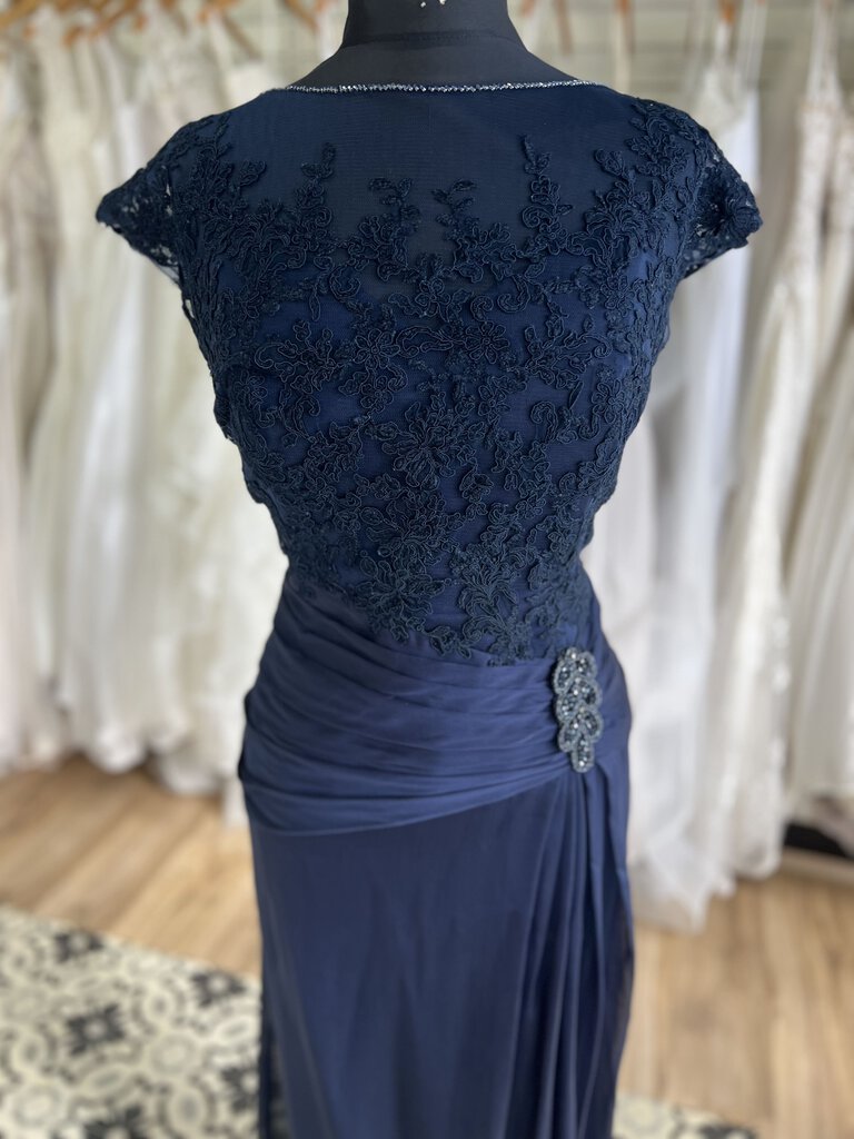 Jade by Jasmine Navy Lace Top Long Formal Dress 14