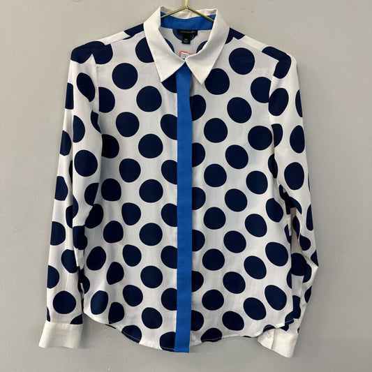 Ann Taylor Blue/ White Polka Dot Long Sleeve Button Down Top Extra Small