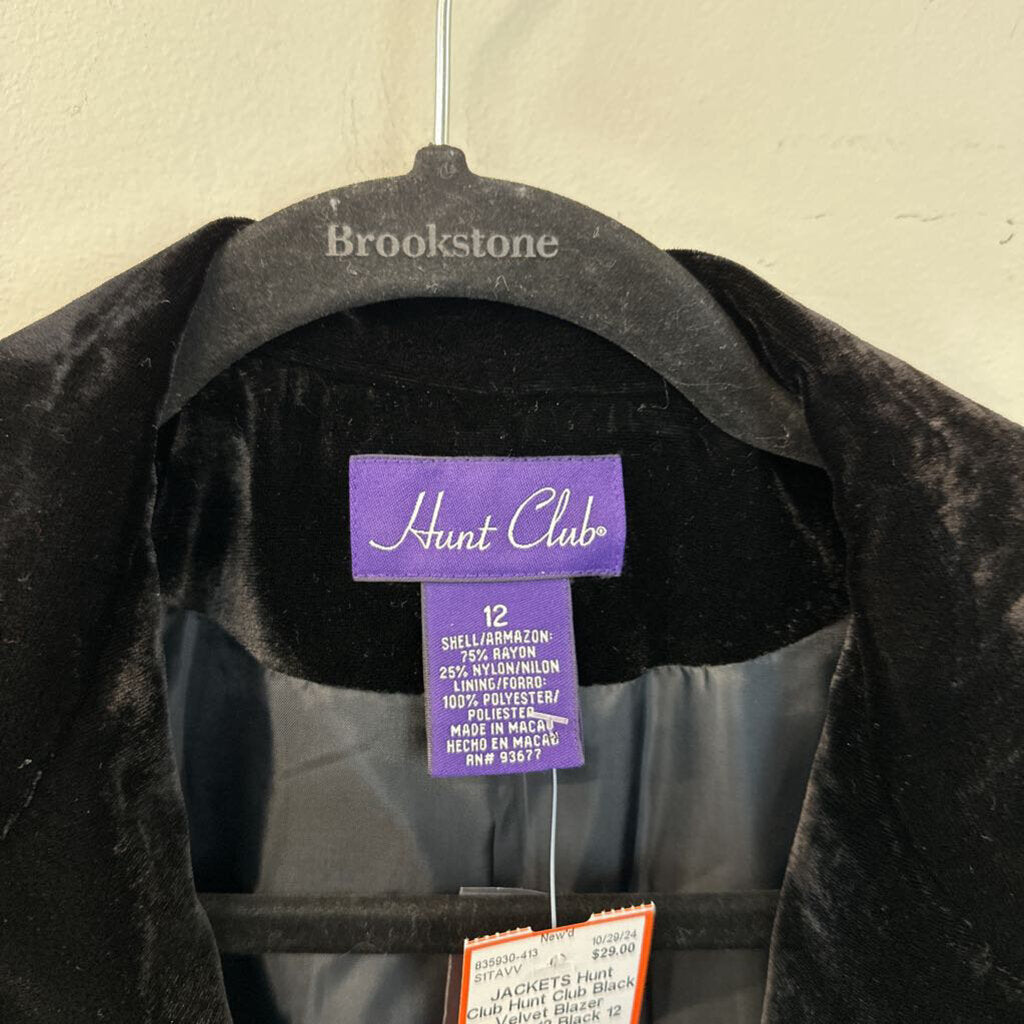 Hunt Club Black Velvet Blazer Jacket 12