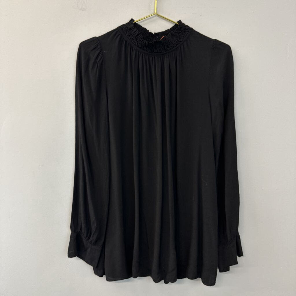 Cobble Stone Black Long Sleeve Mock Neck Top Medium