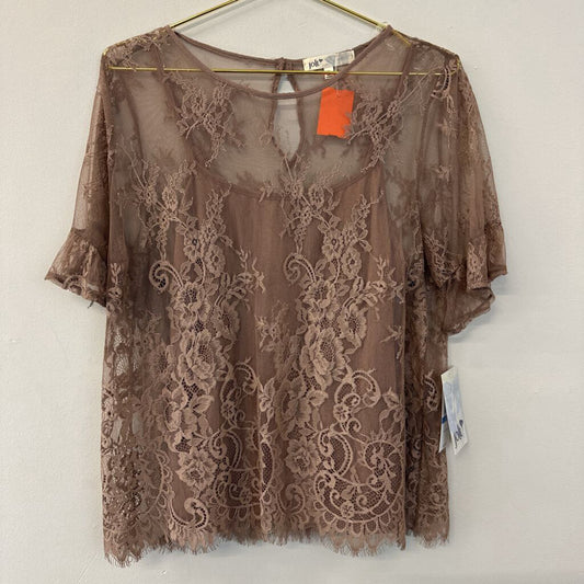 Jolt Brown Lace Short Sleeve Top Extra Large