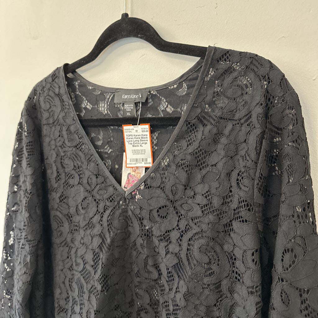 Karen Kane Black Lace Long Sleeve Top Extra Large